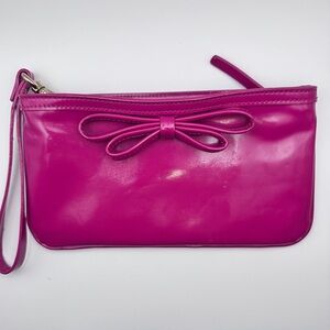 Kate Spade Everitt Patent Leather Double Bow Hot Pink Wristlet Wallet